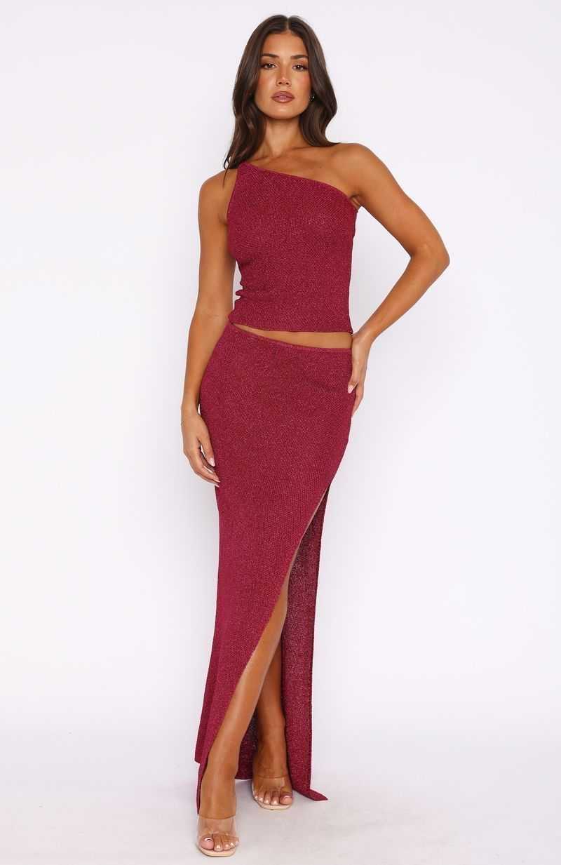 White Fox I'm Into You Knit Maxi Skirt Dragon Fruit | ERZTCL-629
