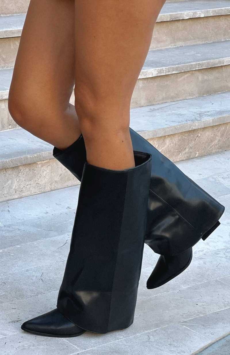 White Fox I\'m That Girl Knee High Boots Black | MNOUFI-982
