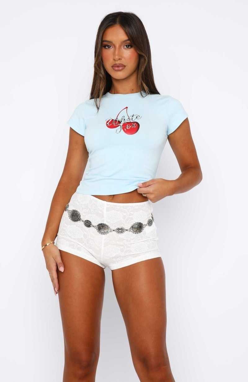 White Fox It Goes Like This Baby Tee Light Blue | GRXYFW-723