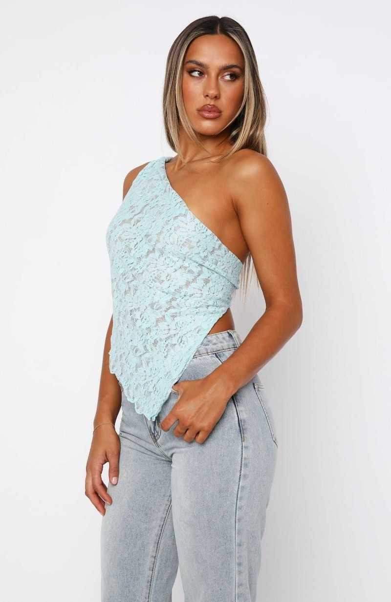 White Fox It's A Love Story Lace Top Aqua | HBALFE-687