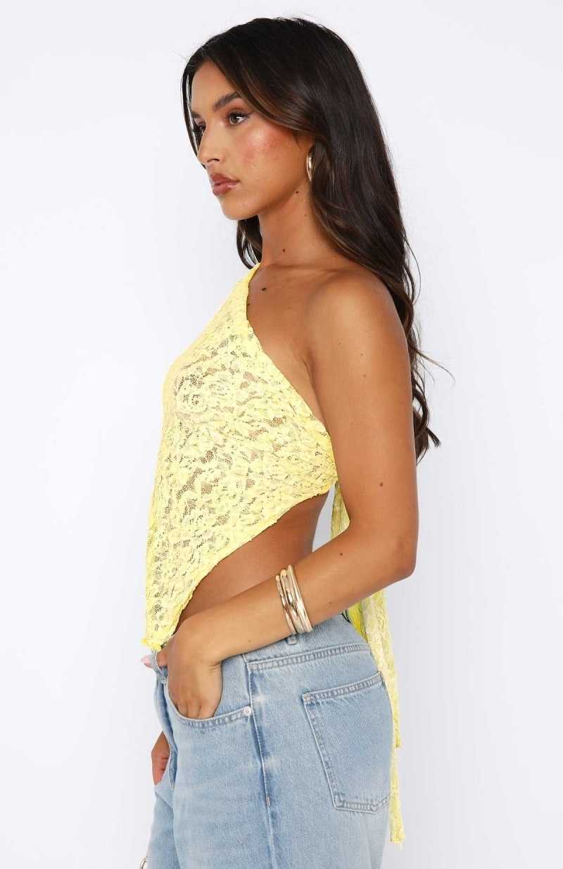 White Fox It's A Love Story Lace Top Lemon | LAEQFV-370
