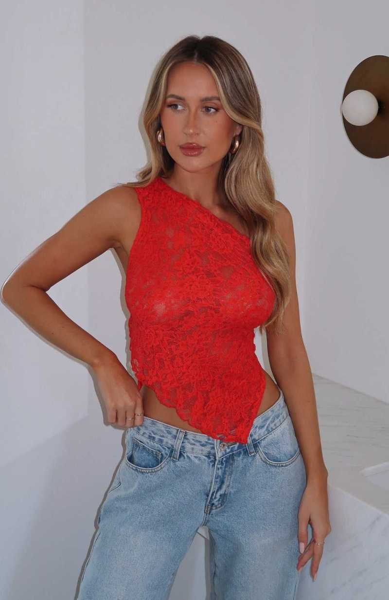 White Fox It's A Love Story Lace Top Red | BJMFZY-524