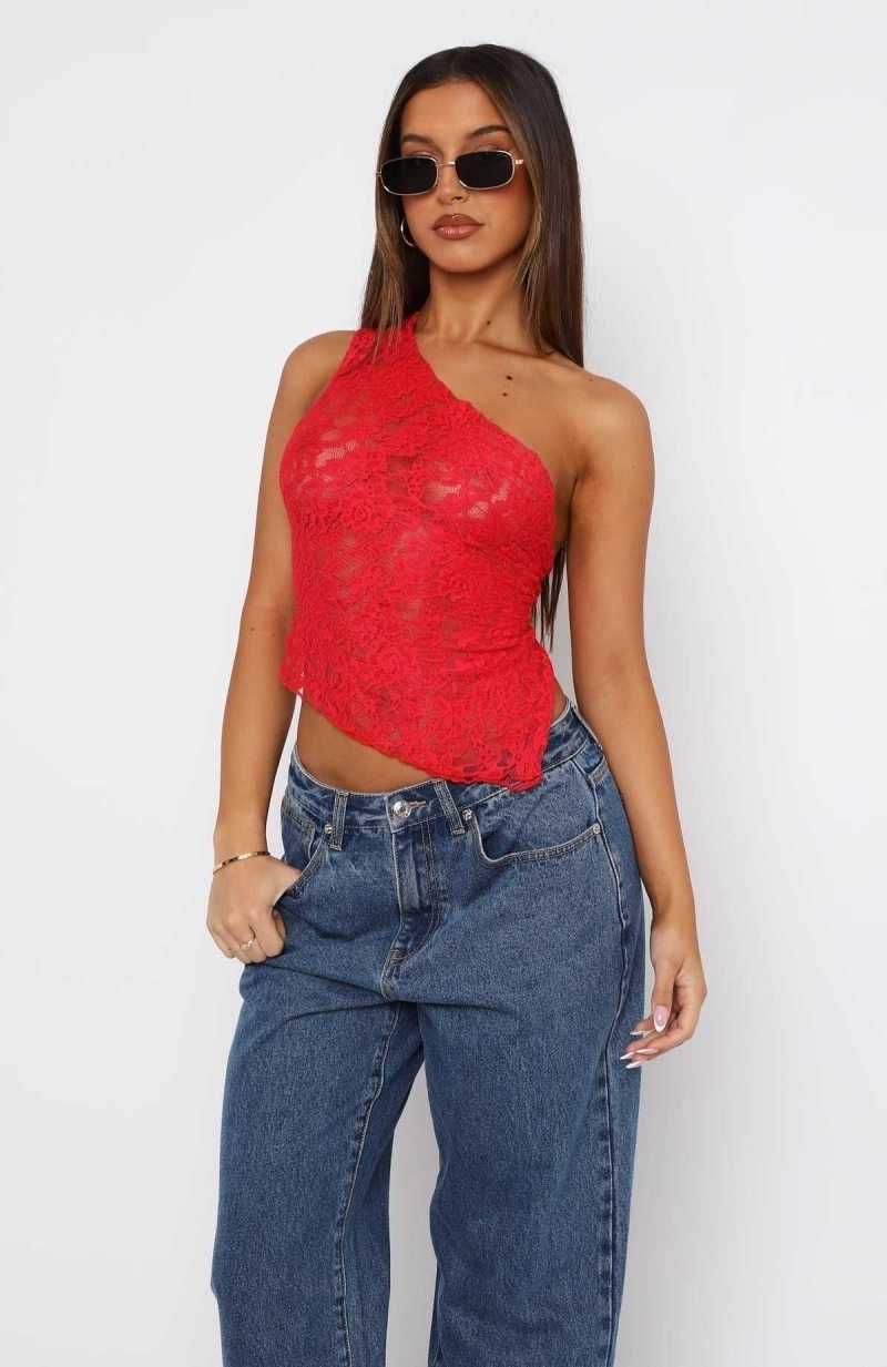 White Fox It's A Love Story Lace Top Red | BJMFZY-524