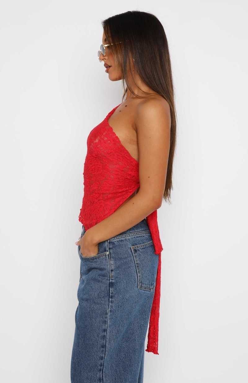 White Fox It's A Love Story Lace Top Red | BJMFZY-524
