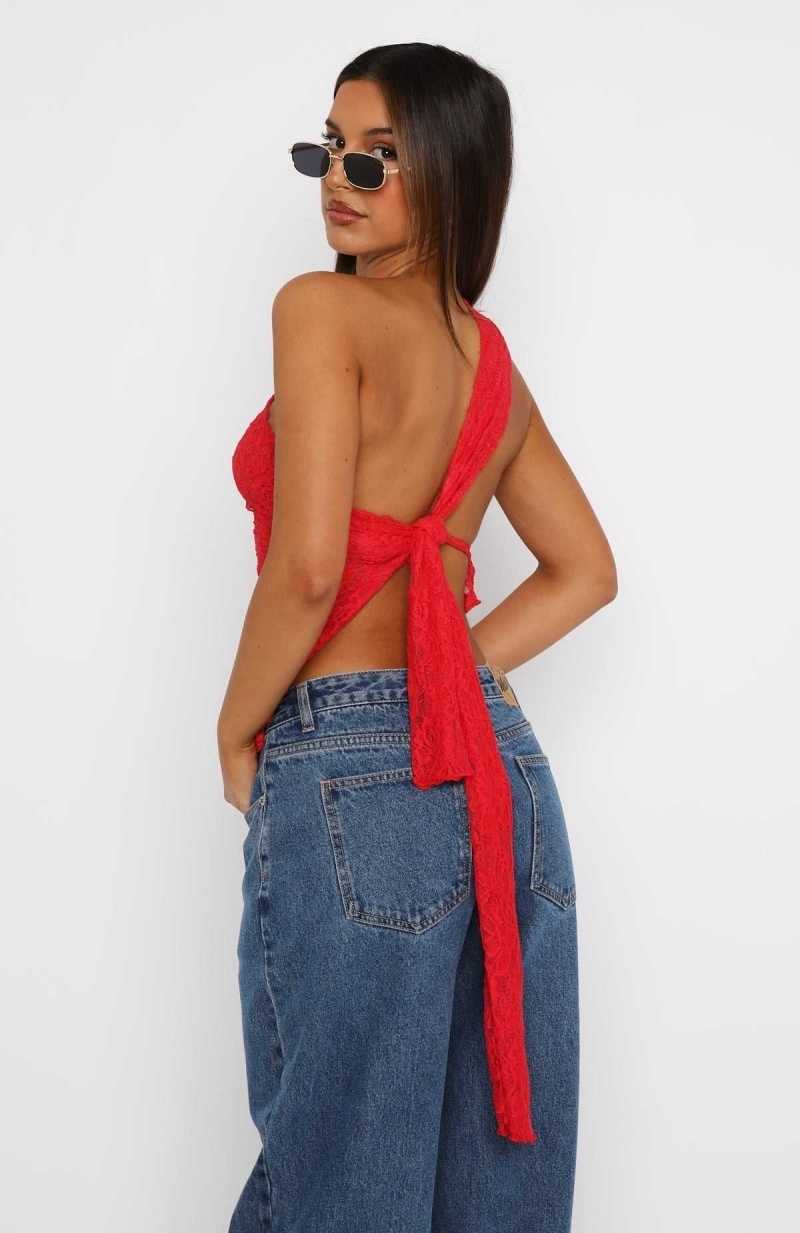 White Fox It's A Love Story Lace Top Red | BJMFZY-524