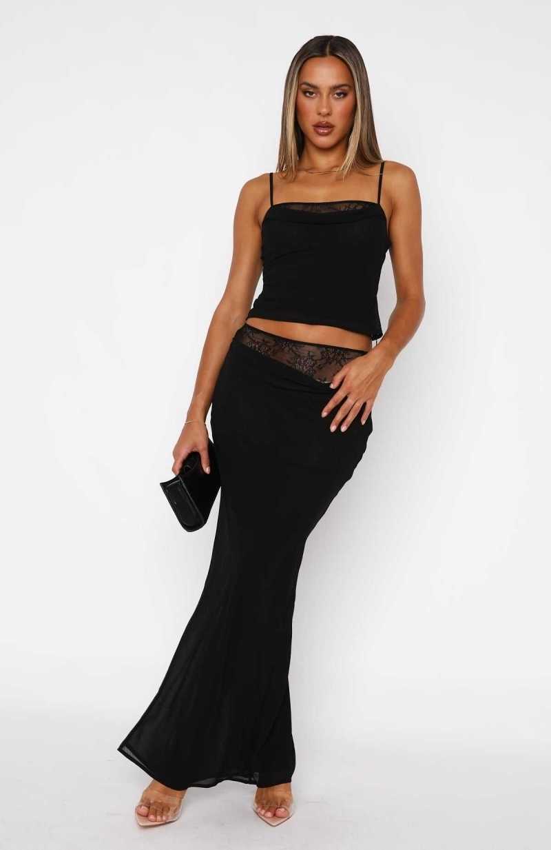 White Fox It's A Sign Maxi Skirt Black | PRMNSF-283