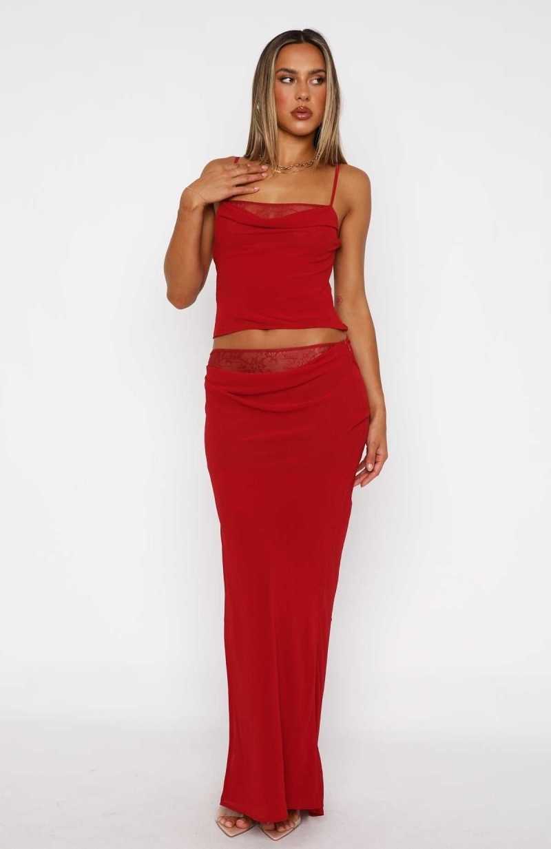 White Fox It's A Sign Maxi Skirt Red | ZSURTD-490