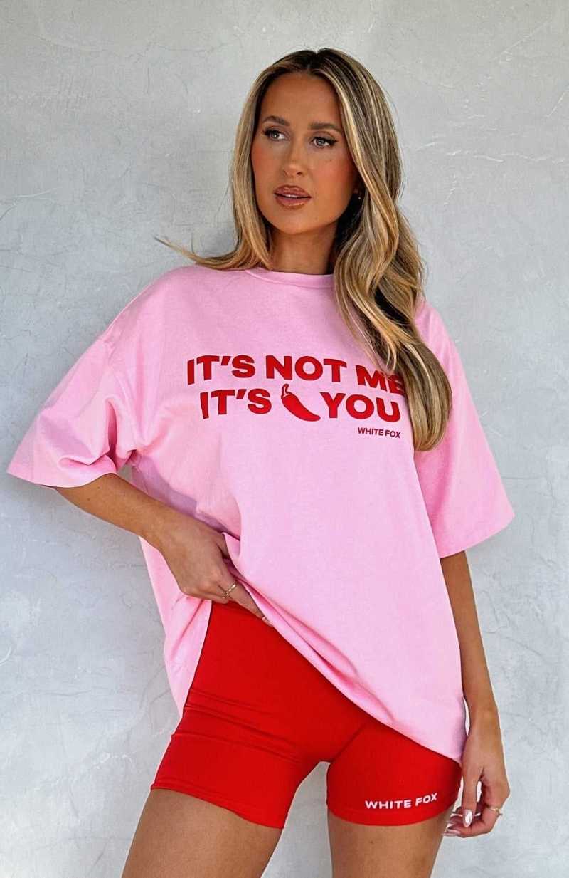 White Fox It's Not Me It's You Oversized Tee Pink | JWMAIF-564