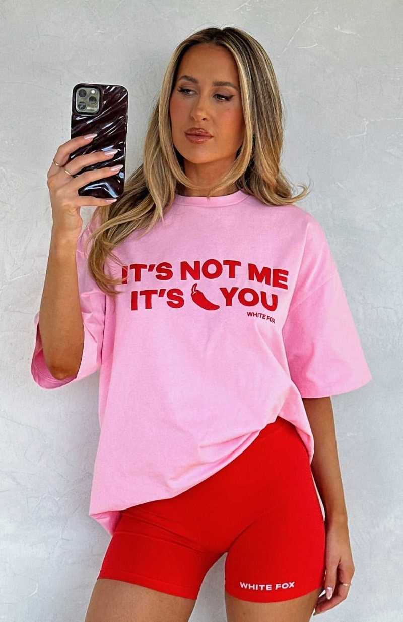 White Fox It\'s Not Me It\'s You Oversized Tee Pink | JWMAIF-564
