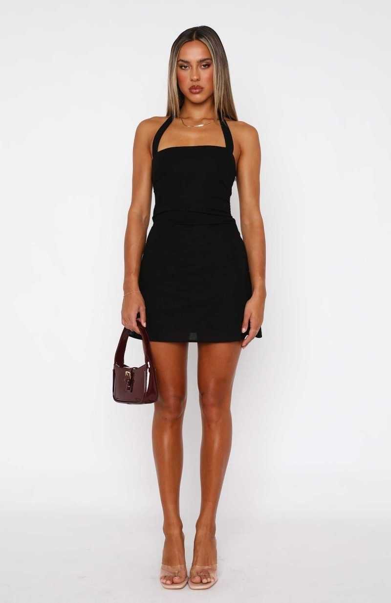 White Fox It's Up To Me Halter Mini Dress Black | MWCOJN-024