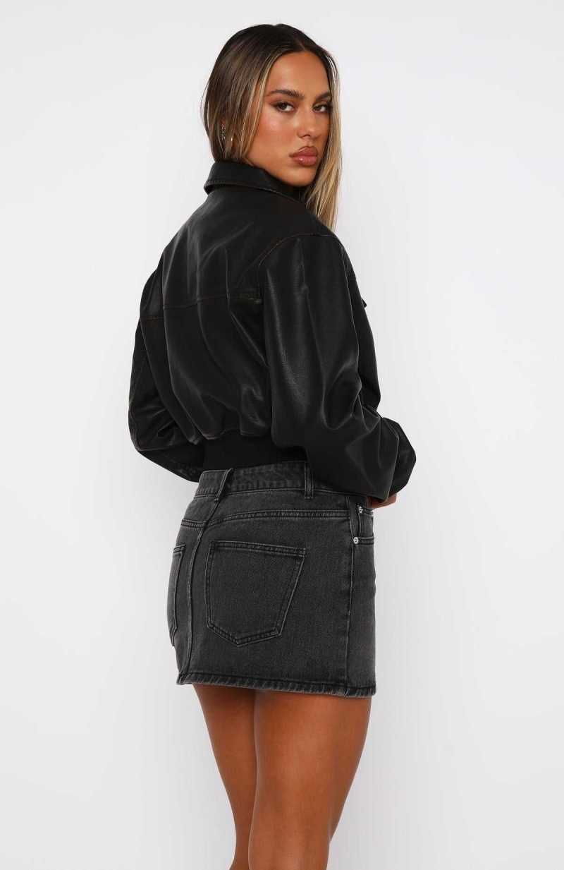 White Fox Jaded Nights PU Bomber Jacket Dark Chocolate | IPGXND-489