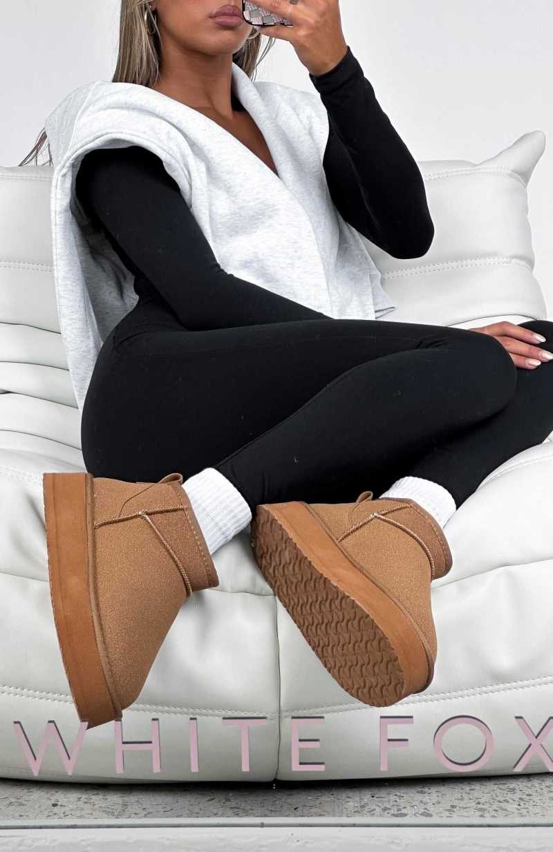 White Fox Jet Setter Platform Snug Boots Chestnut | RVYDIK-521