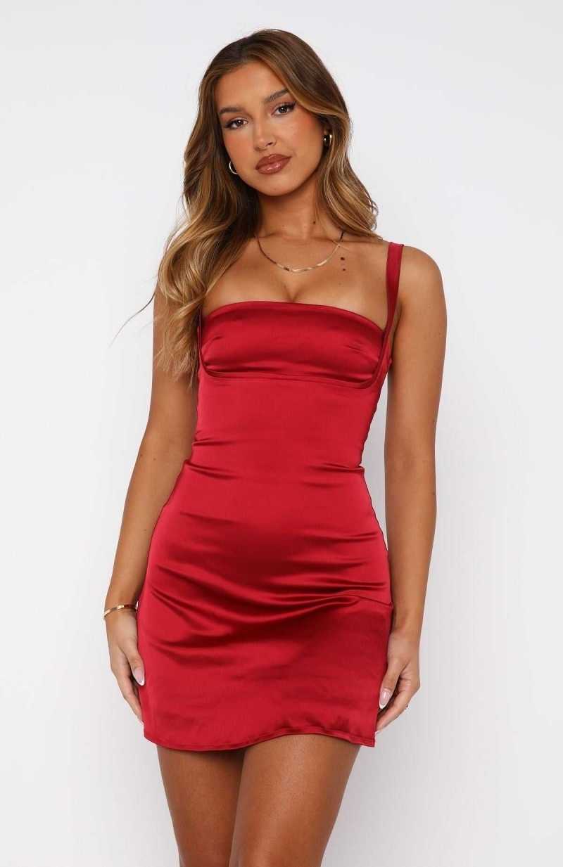 White Fox Just A Girl Mini Dress Dark Red | JQSZLF-251