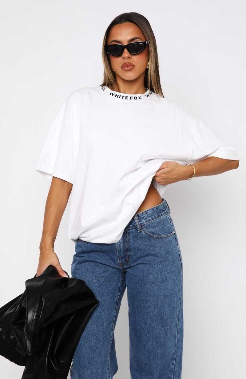 White Fox Just Be Free Oversized Tee White | TJVKWY-016