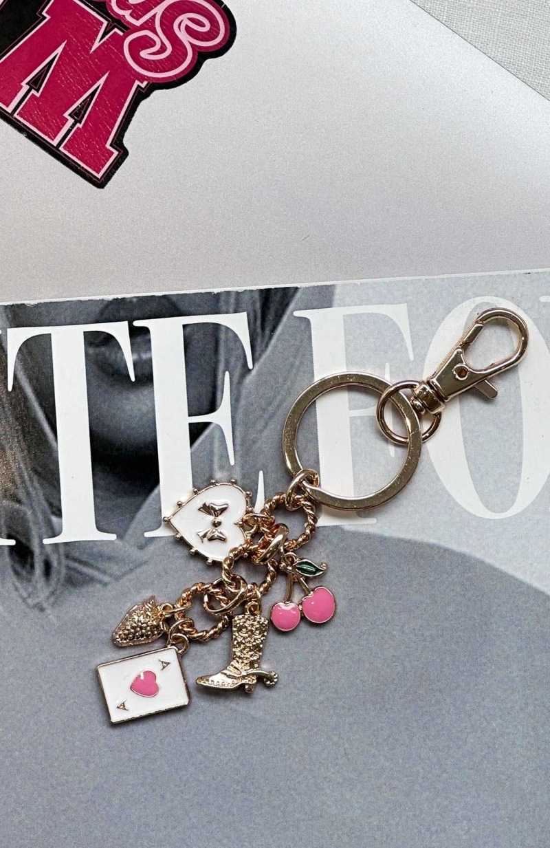 White Fox Karina Keychain Gold/Pink | KVQPGR-457