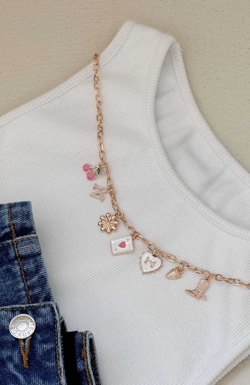 White Fox Karina Necklace Gold/Pink | ZVTNDH-490