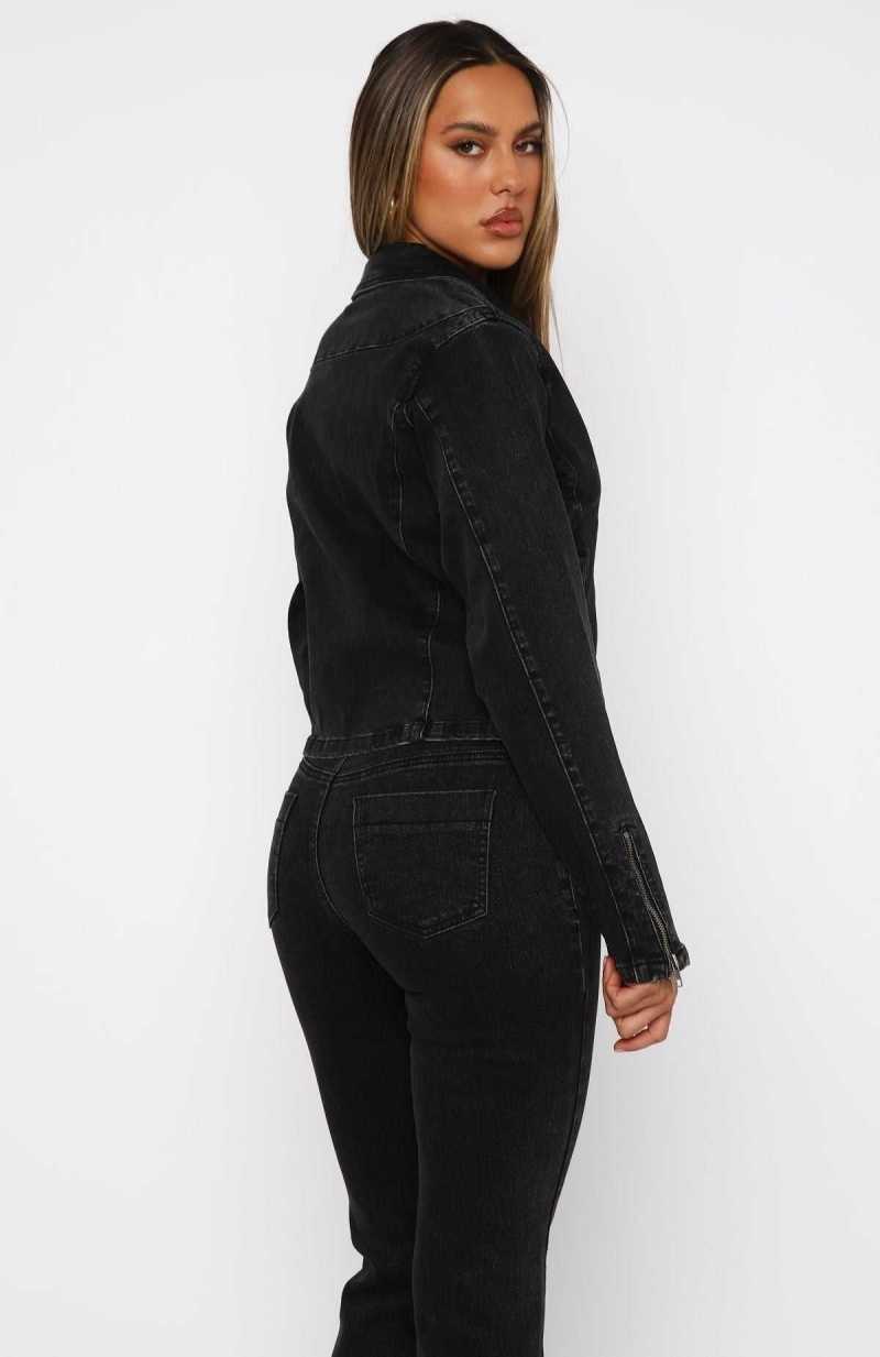 White Fox Kayla Denim Jacket Black Acid Wash | RFBENL-214