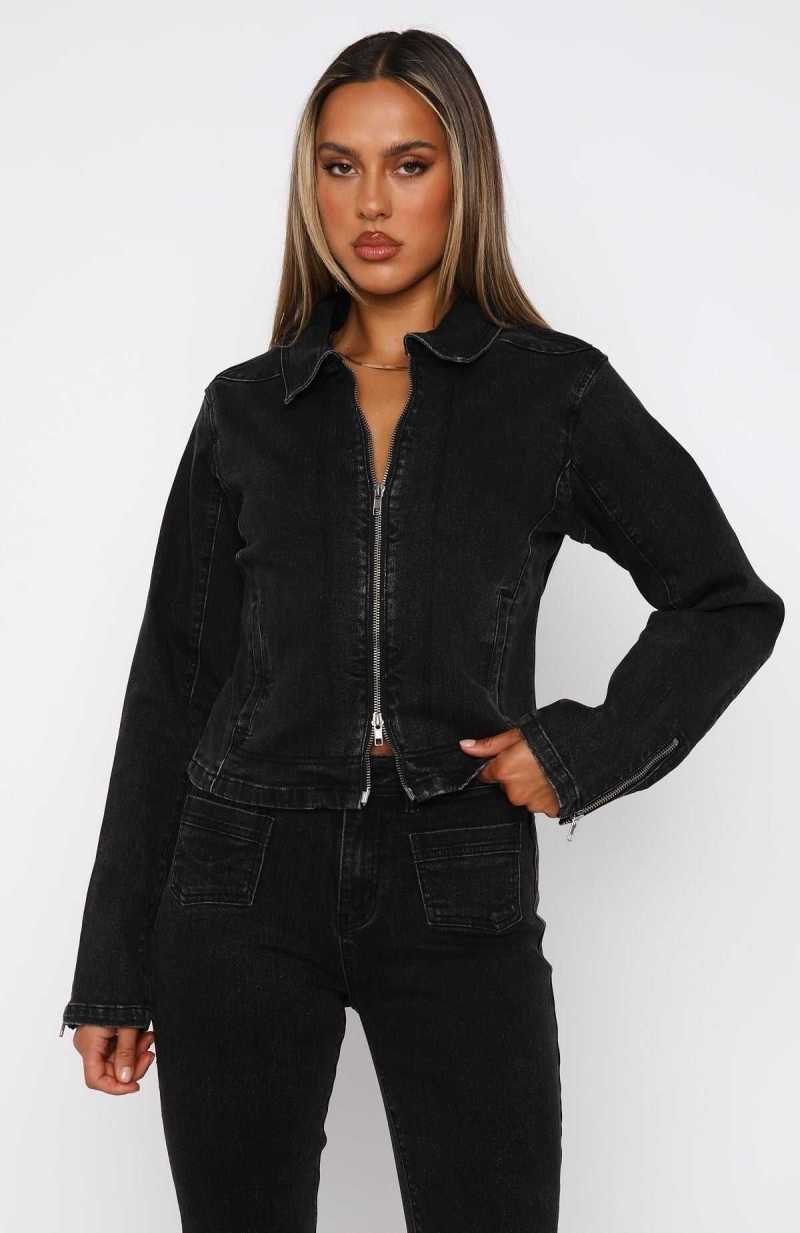 White Fox Kayla Denim Jacket Black Acid Wash | DHQYVR-659