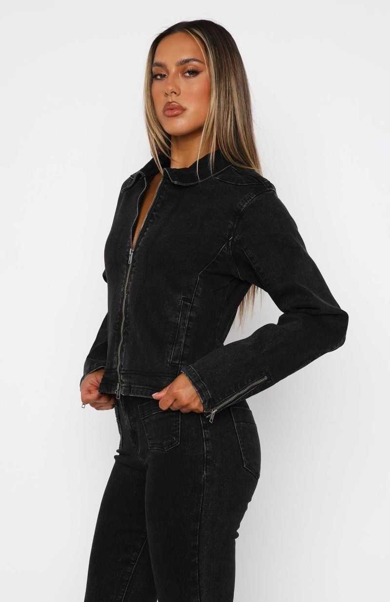 White Fox Kayla Denim Jacket Black Acid Wash | DHQYVR-659
