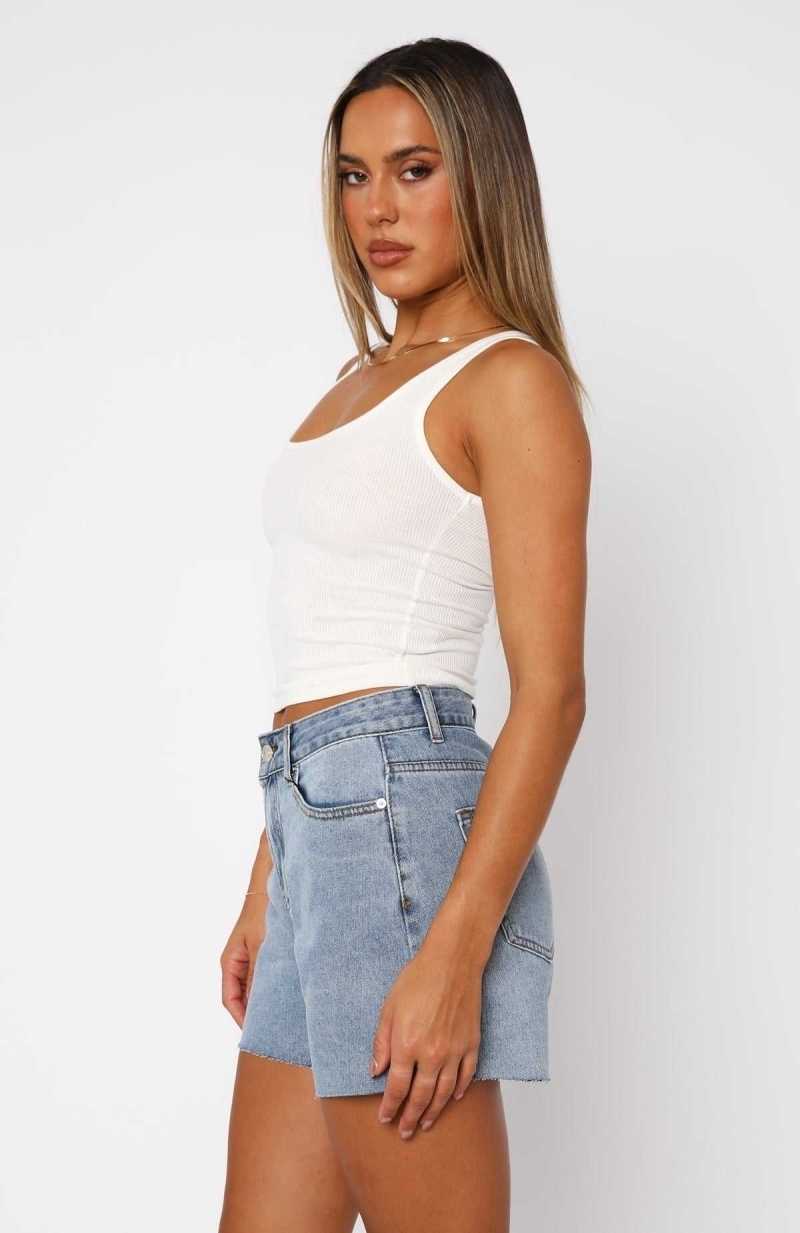 White Fox Keep It Brief Denim Shorts Blue | MVXPQY-478