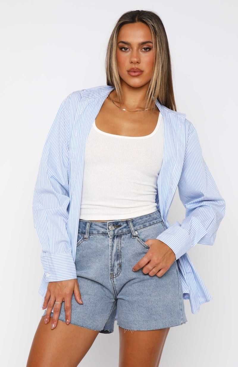 White Fox Keep It Brief Denim Shorts Blue | MVXPQY-478