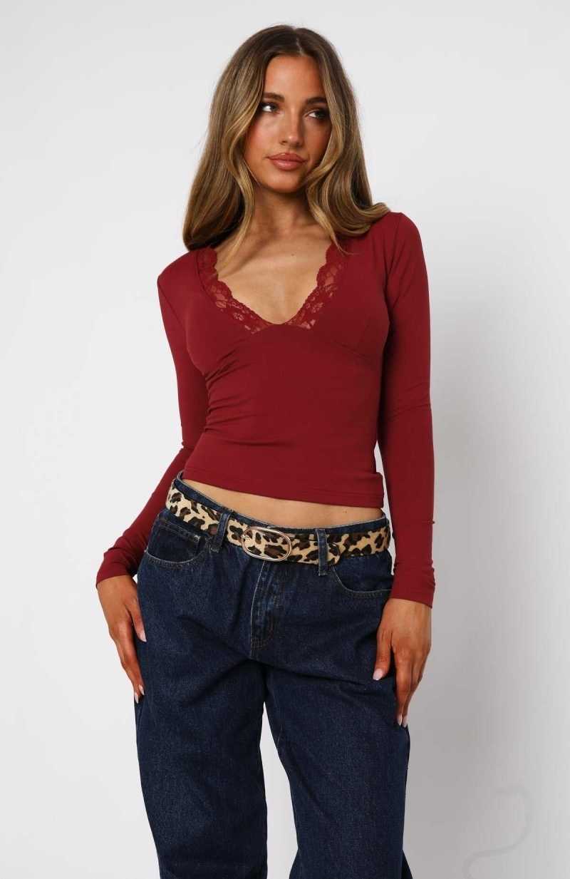 White Fox Knew That All Along Long Sleeve Top Wine | NXWMLB-652