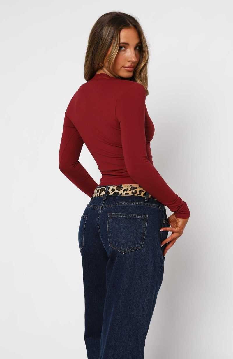 White Fox Knew That All Along Long Sleeve Top Wine | NXWMLB-652