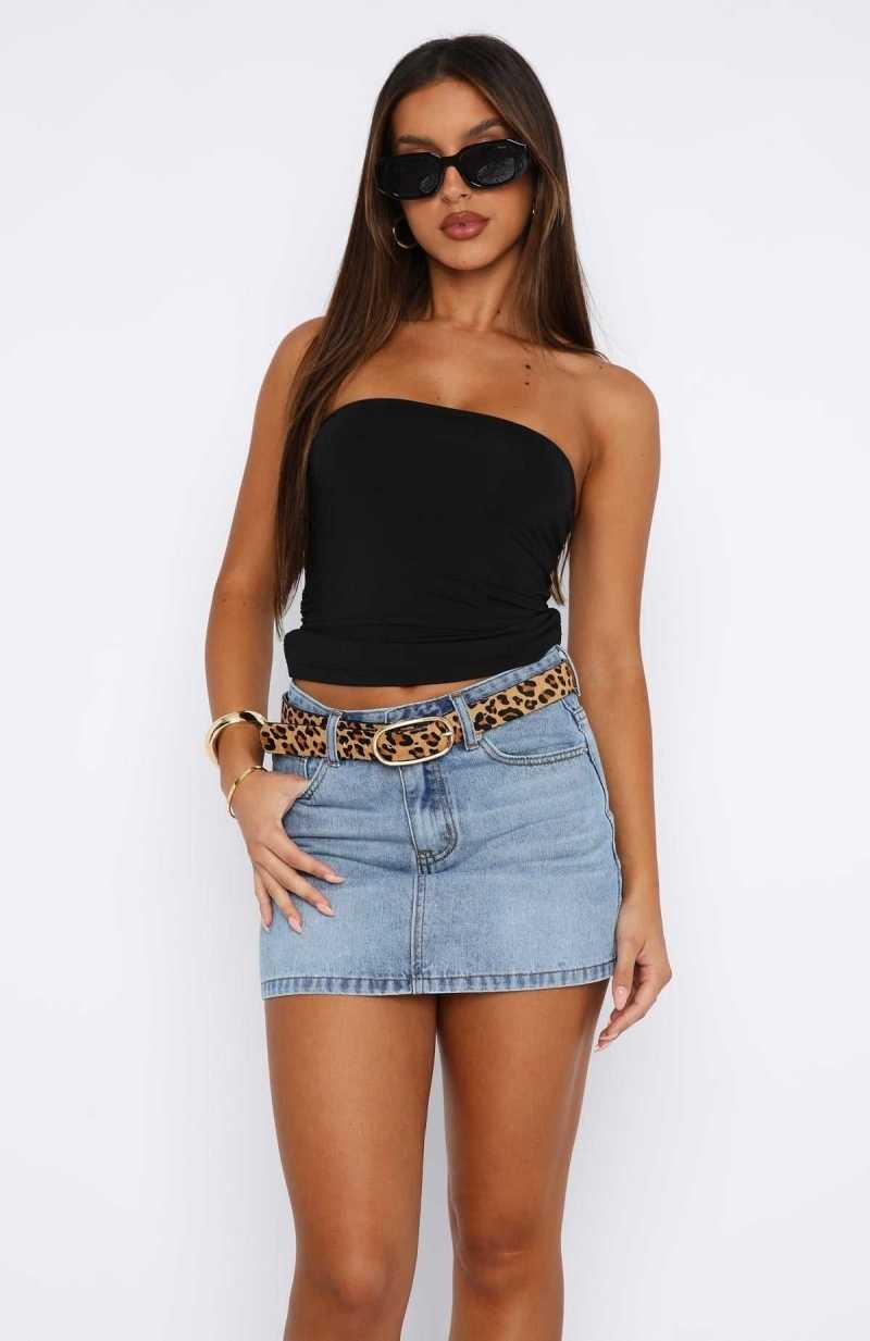 White Fox Know It All Low Rise Denim Mini Skirt Mid Blue | CDJHEK-752
