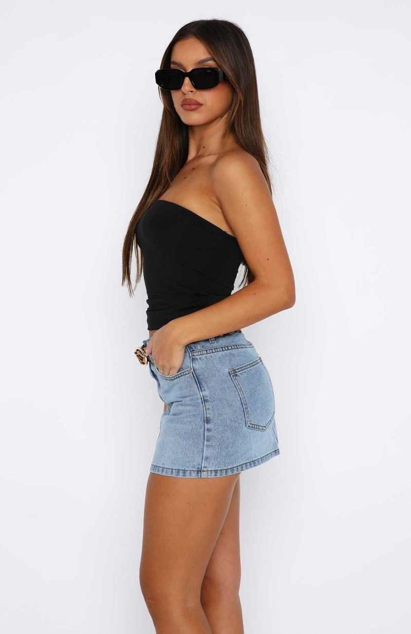 White Fox Know It All Low Rise Denim Mini Skirt Mid Blue | CDJHEK-752