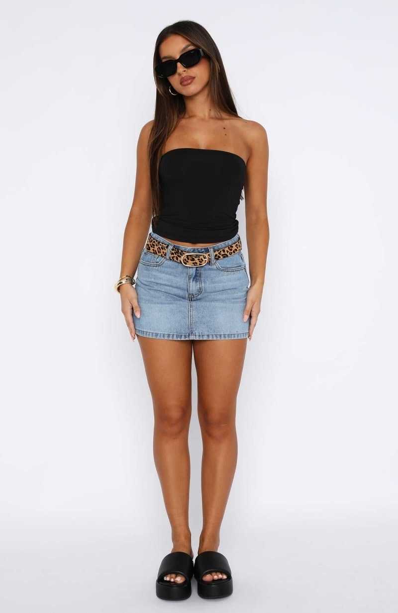 White Fox Know It All Low Rise Denim Mini Skirt Mid Blue | GZRBJC-950