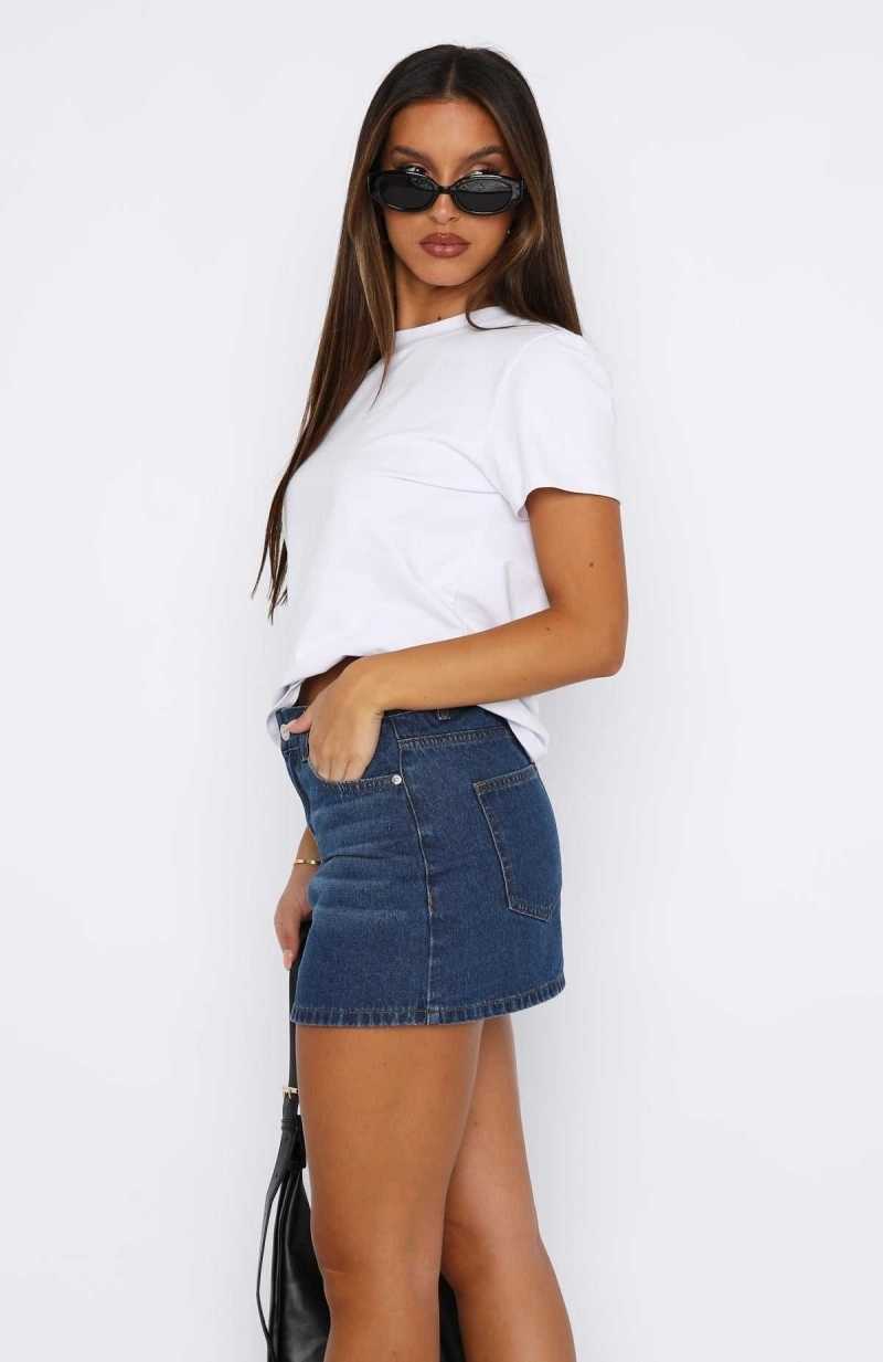 White Fox Know It All Low Rise Denim Mini Skirt True Blue | XTKGUD-092