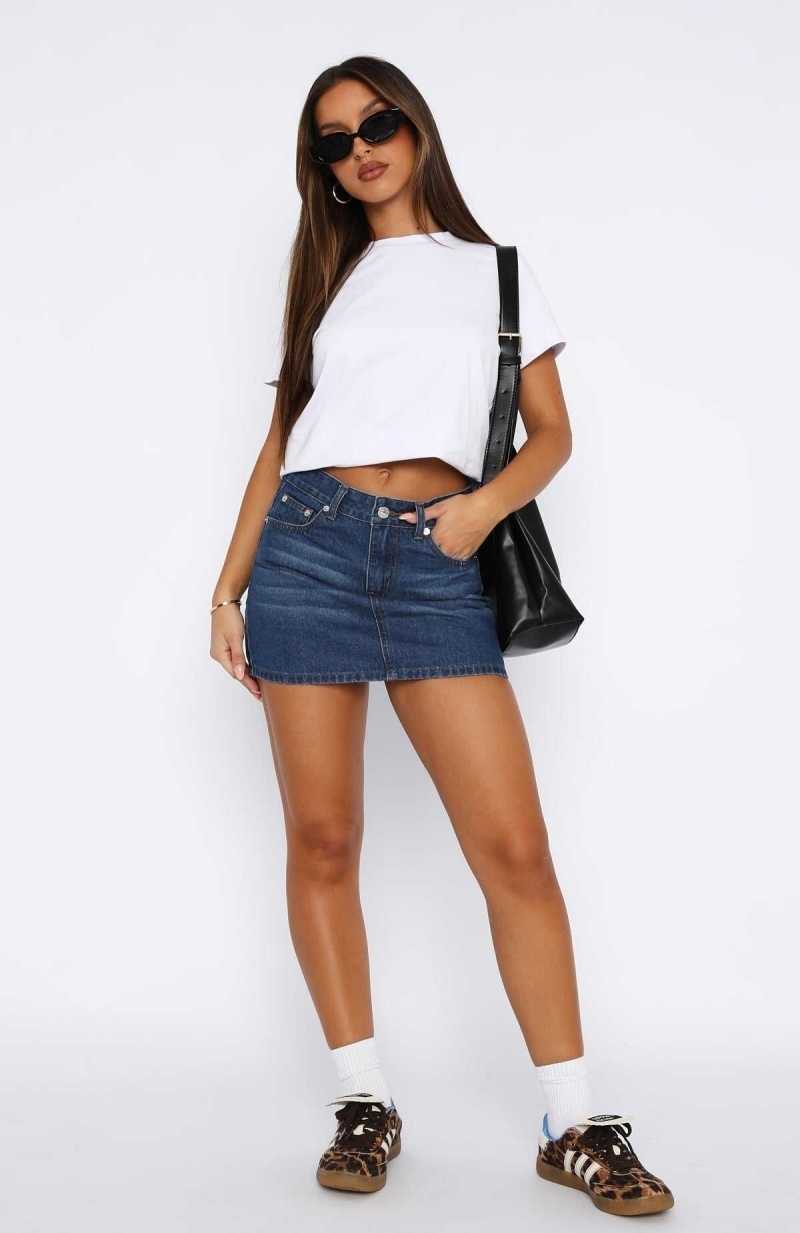 White Fox Know It All Low Rise Denim Mini Skirt True Blue | XTKGUD-092