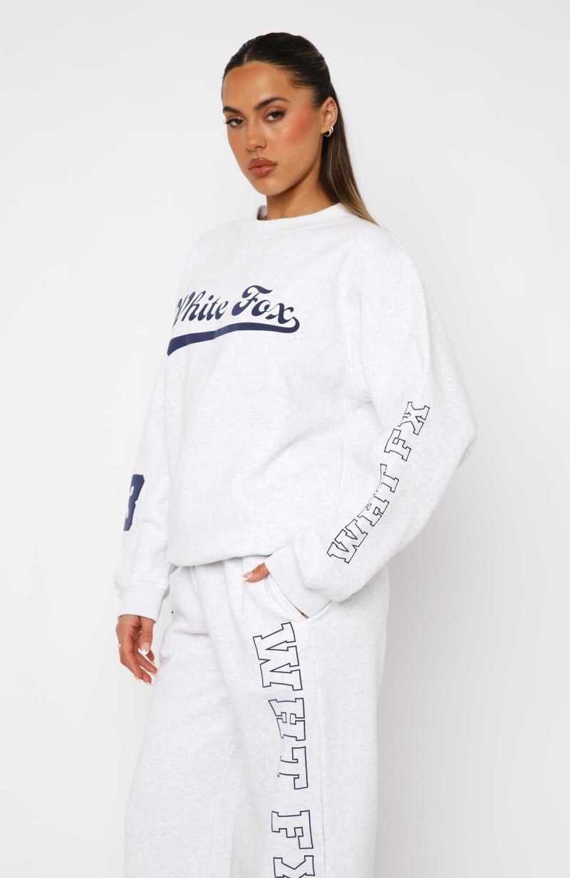 White Fox LA Girly Oversized Sweater Grey Marle | NCVHMG-725