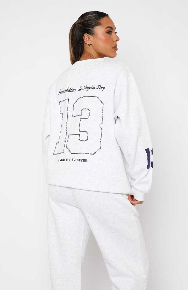 White Fox LA Girly Oversized Sweater Grey Marle | NCVHMG-725