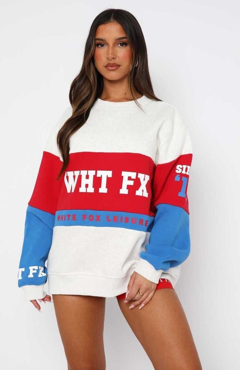 White Fox Latest And Greatest Oversized Sweater Grey Marle/Red | DNKPIL-461