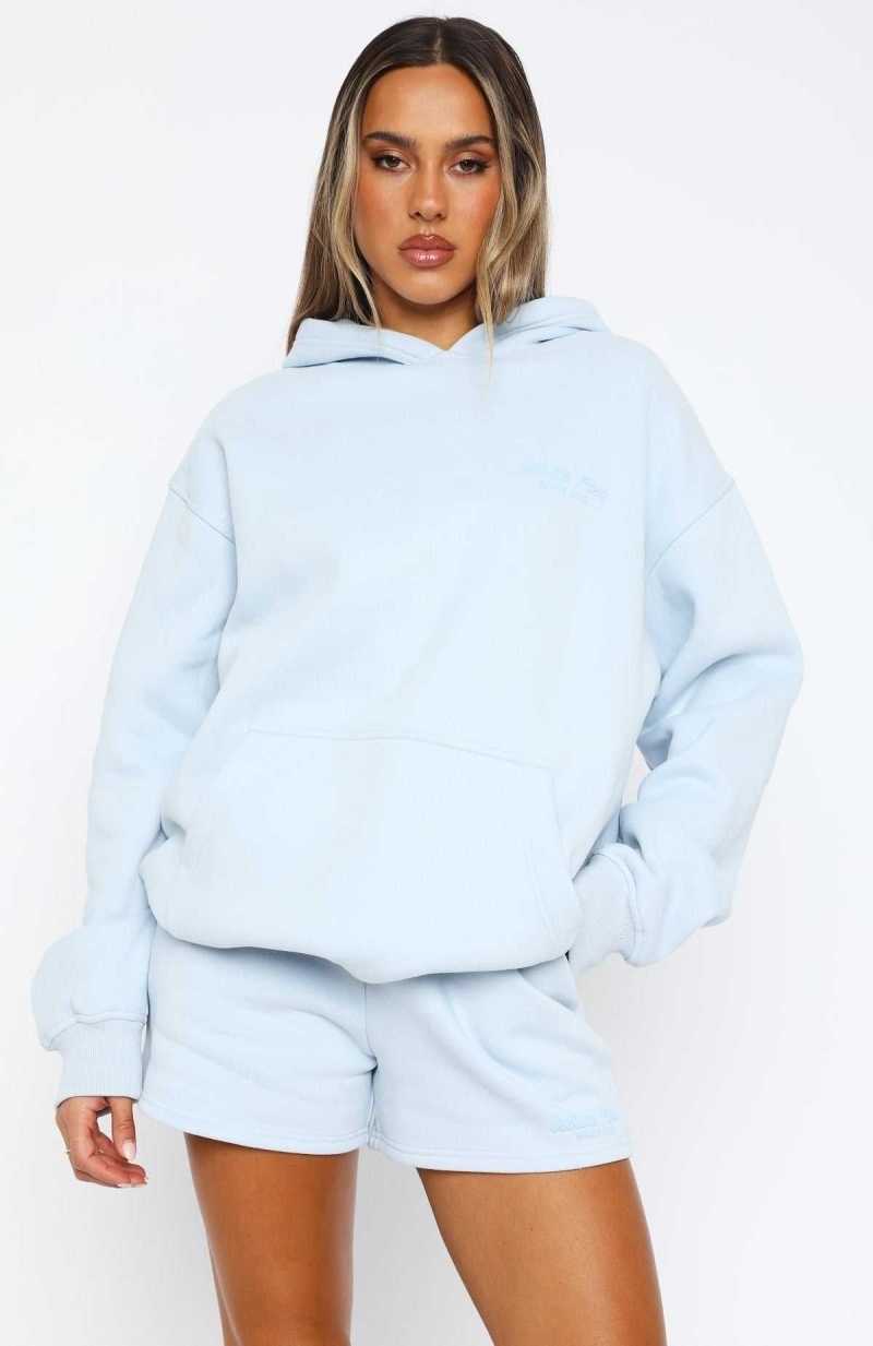White Fox Leisure Edition Oversized Hoodie Baby Blue | BYQFUR-785