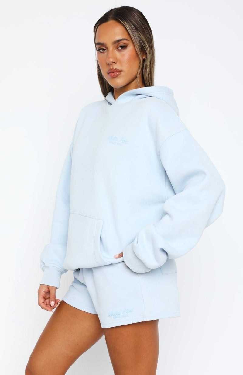 White Fox Leisure Edition Oversized Hoodie Baby Blue | BYQFUR-785