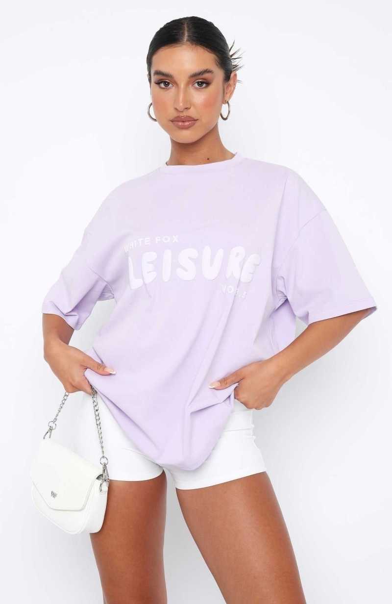 White Fox Leisure Series Oversized Tee Lavender | XEUZQS-745