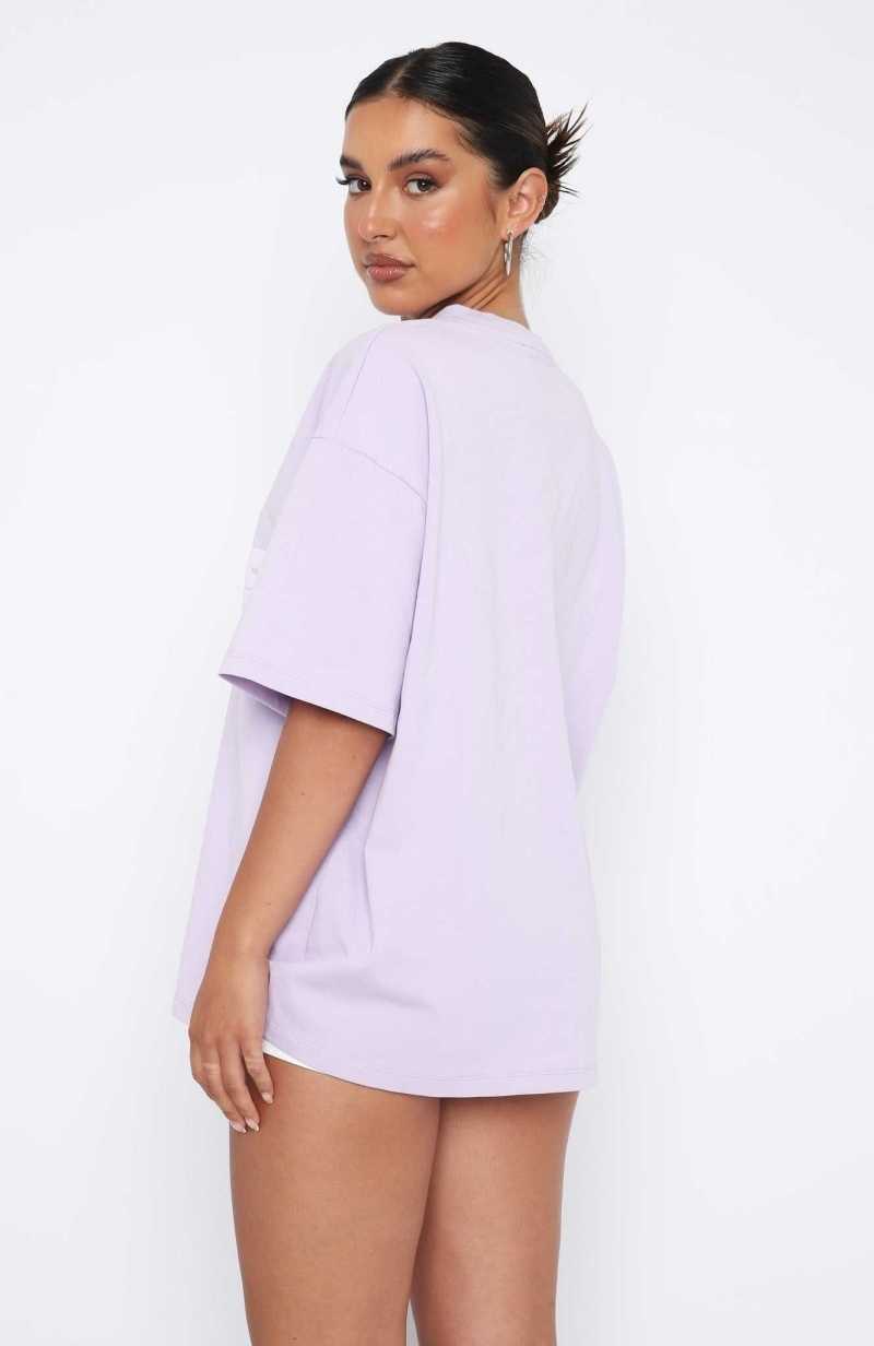 White Fox Leisure Series Oversized Tee Lavender | XEUZQS-745