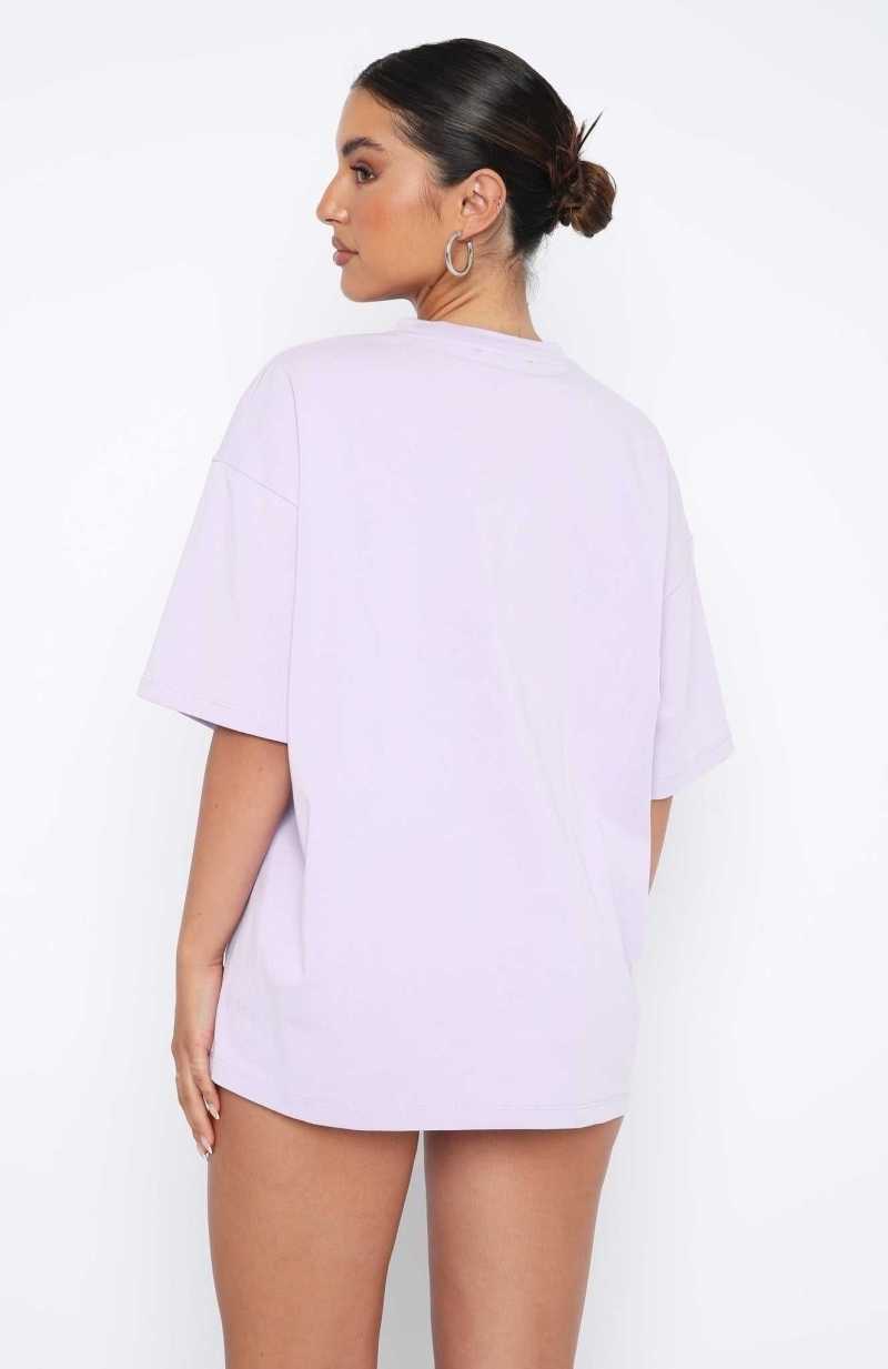 White Fox Leisure Series Oversized Tee Lavender | XEUZQS-745
