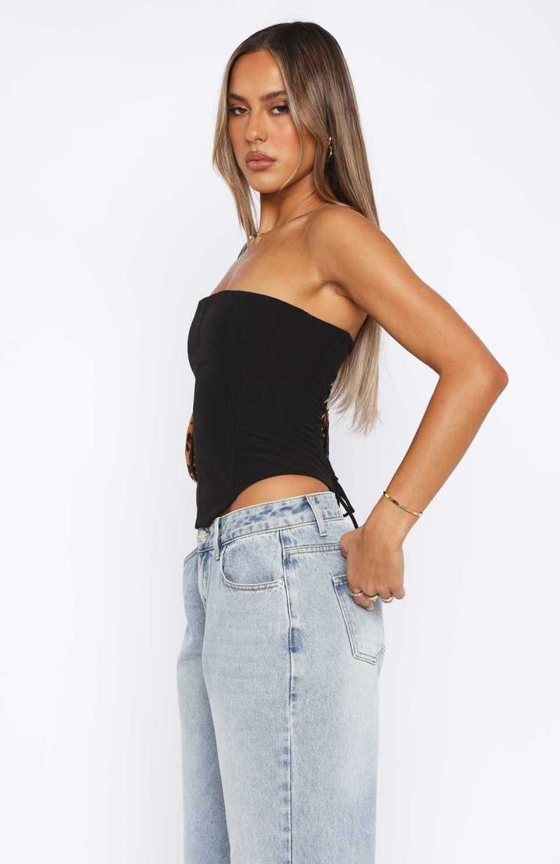 White Fox Let It Go Strapless Bustier Black | QLKPMZ-963