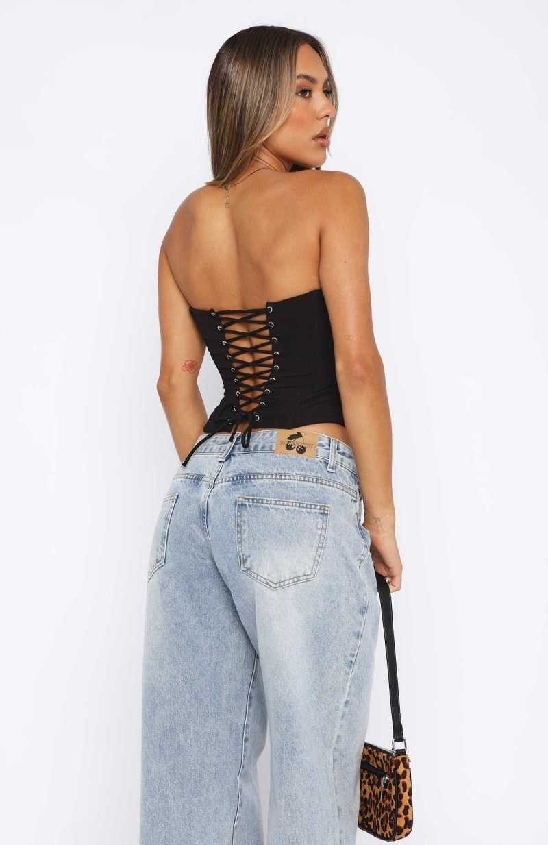 White Fox Let It Go Strapless Bustier Black | QLKPMZ-963