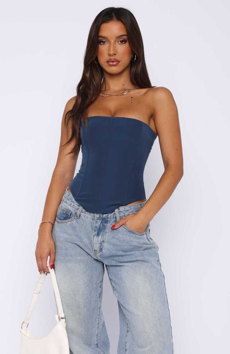White Fox Let It Go Strapless Bustier Petrol | QDLNJH-176