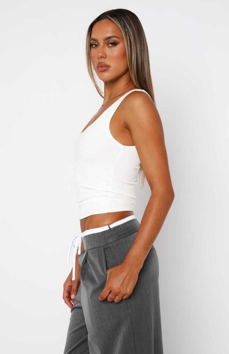 White Fox Let Me Adore You Ribbed Tank Top White | ABXLHK-816