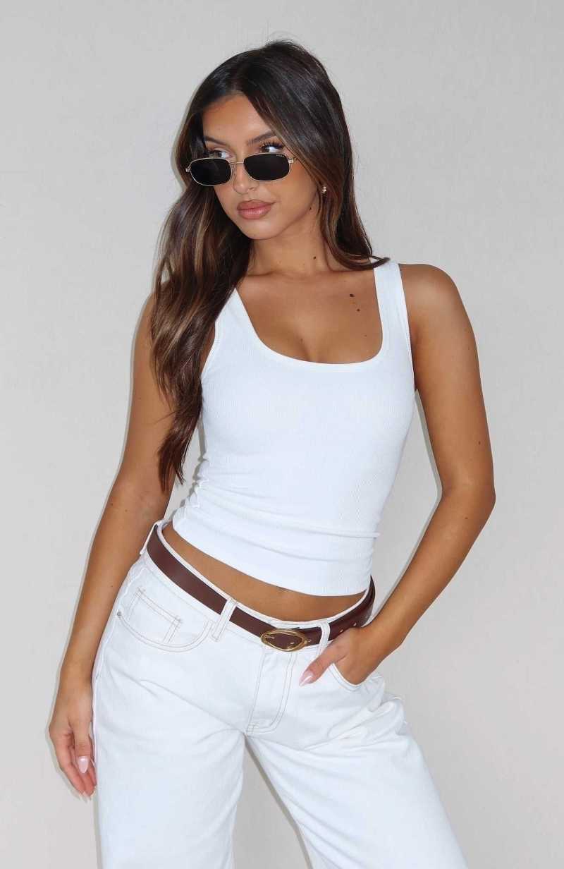 White Fox Let Me Adore You Ribbed Tank Top White | ABXLHK-816