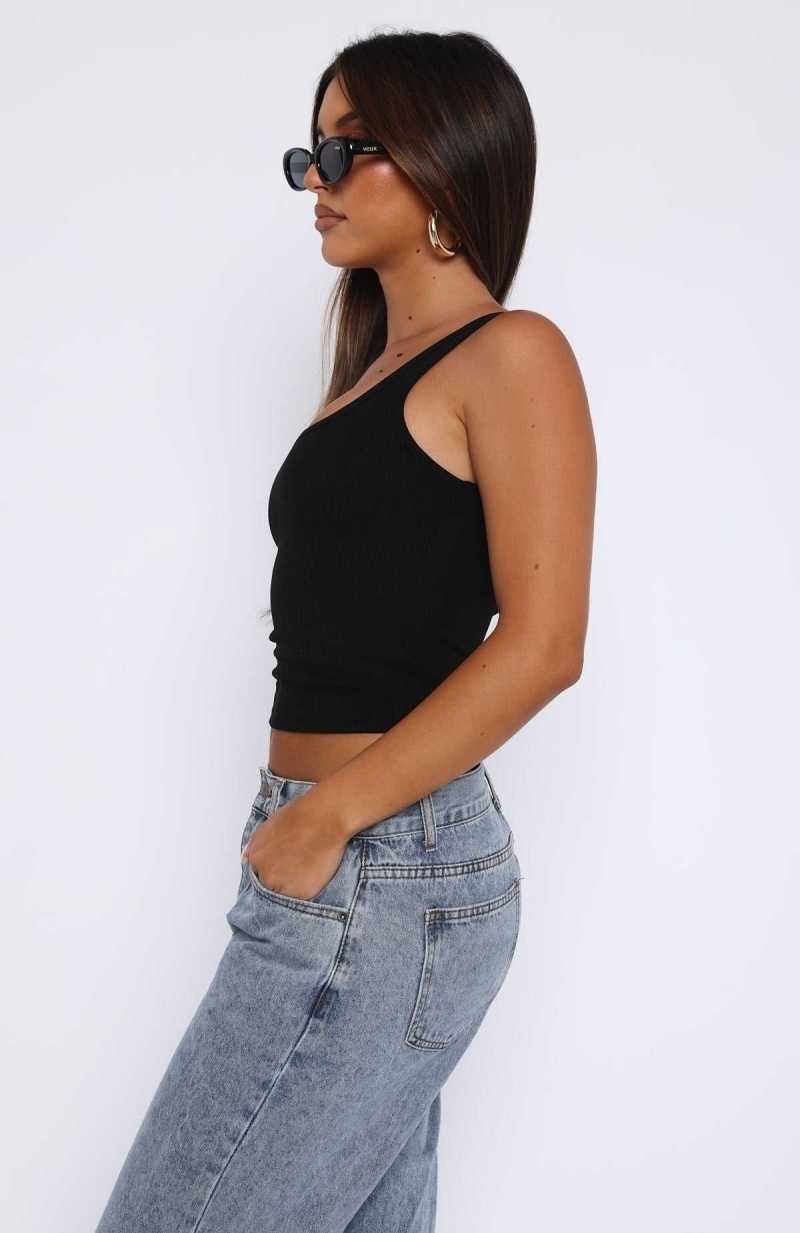 White Fox Let Me Adore You Ribbed Tank Top Black | BPJHOQ-985