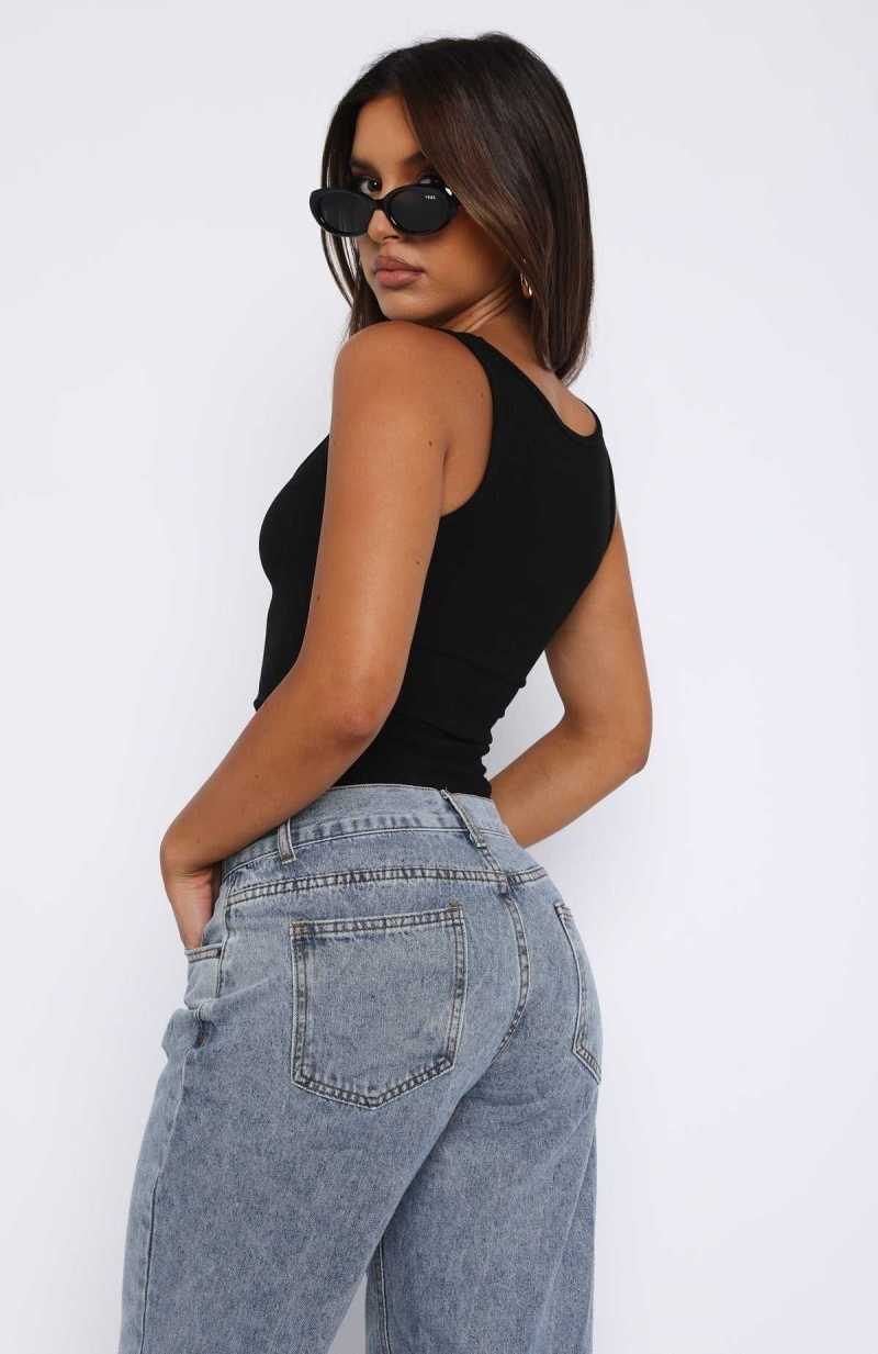 White Fox Let Me Adore You Ribbed Tank Top Black | BPJHOQ-985