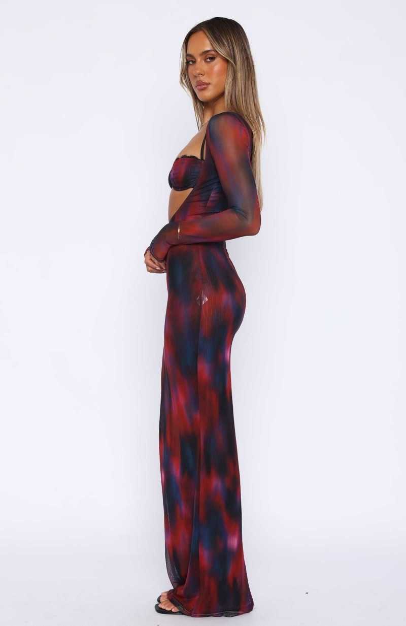 White Fox Let Me Think Long Sleeve Maxi Dress Raspberry Rhapsody | YDWLSE-563