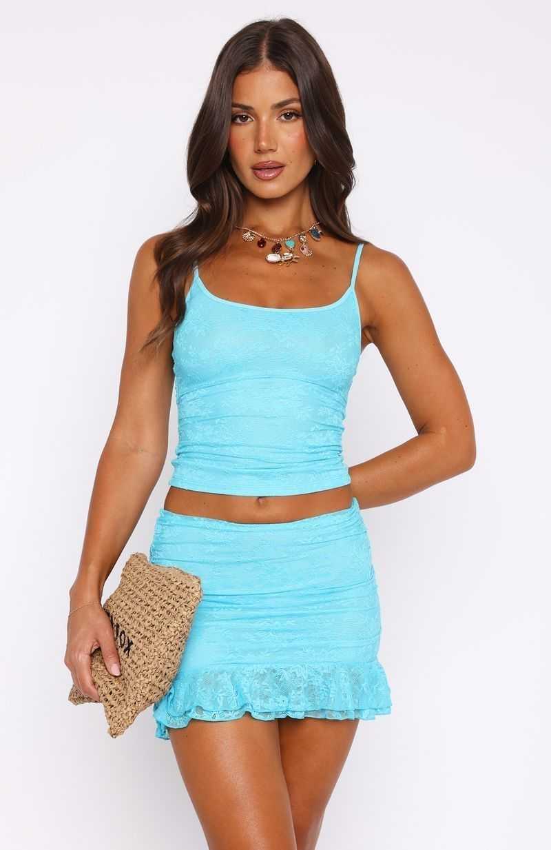 White Fox Let's Get Closer Lace Mini Skirt Blue | GQTZPJ-872