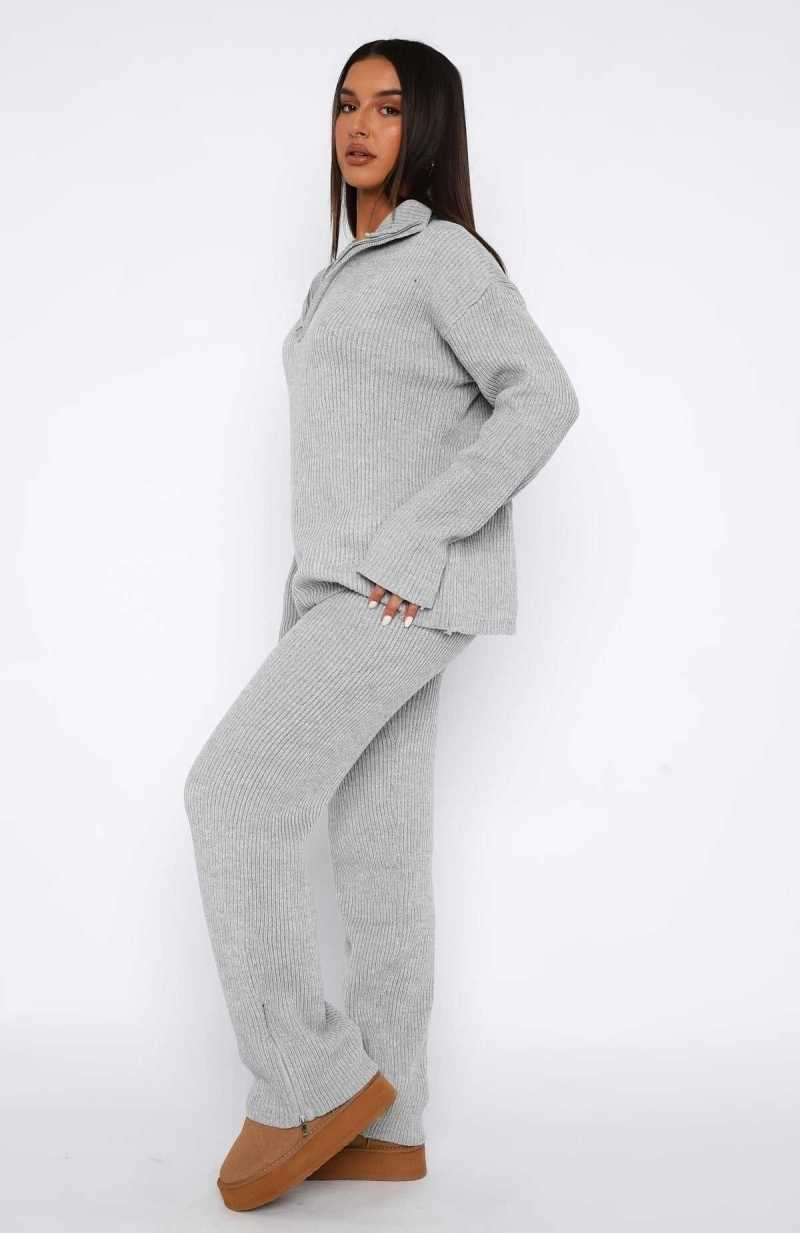 White Fox Let's Get Cosy Knit Pants Grey Marle | TMQFLR-753